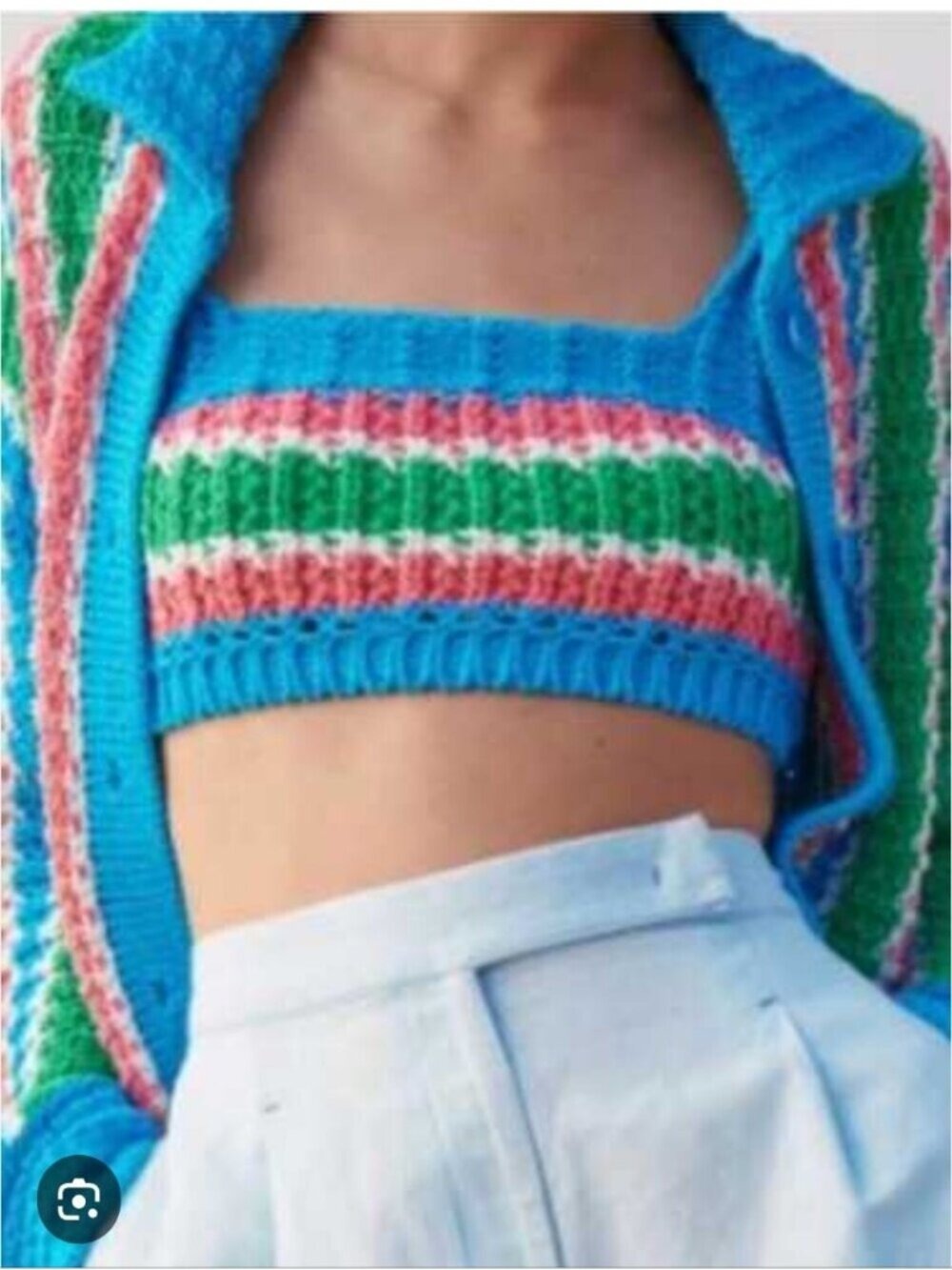 ZARA| Crochet halter crop top vibrant horizontal stripes Sz S